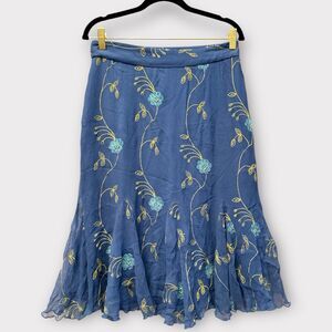 Vintage Y2K Fairy Cottagecore‎ Skirt 100% Silk Embroidered Floral Ruffle Size 8P